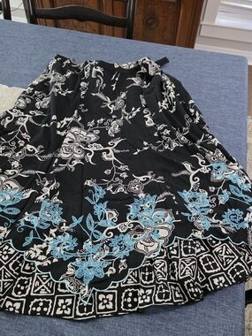 Women's Black Floral Embroidered Skirt with Turquoise Accents